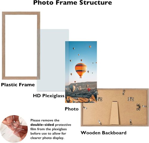 JCJMY 4x8 Picture Frame - Rustic Brown Wall Mount or Tabletop Display | Shatter-Resistant Plexiglass