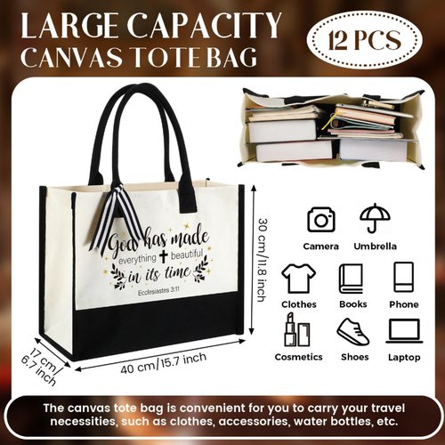 Abbylike 12 Pcs Christian Easter Gifts Canvas Tote Bags Bulk Bible Verse Religious Totes with Handles Reusable Grocery, Beach & Travel Bags for Women Gifts for Church, Bridal Party Daily Use