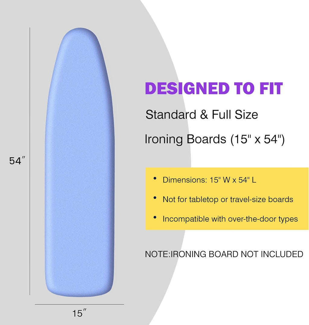 Skiennix Ironing Board Cover - Extra Thick Cotton Pad, Scorch Resistant, 15x54, Heatproof Blue