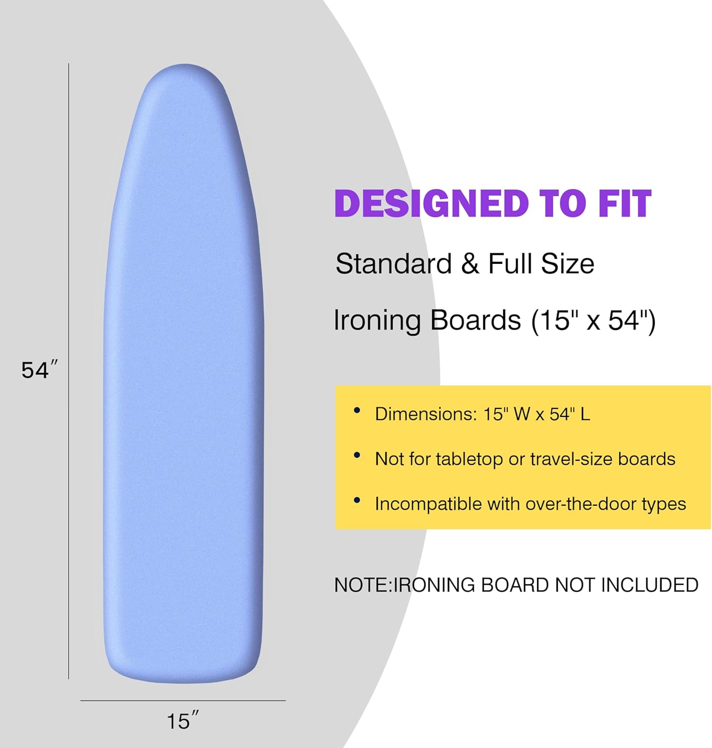Skiennix Ironing Board Cover - Extra Thick Cotton Pad, Scorch Resistant, 15x54, Heatproof Blue