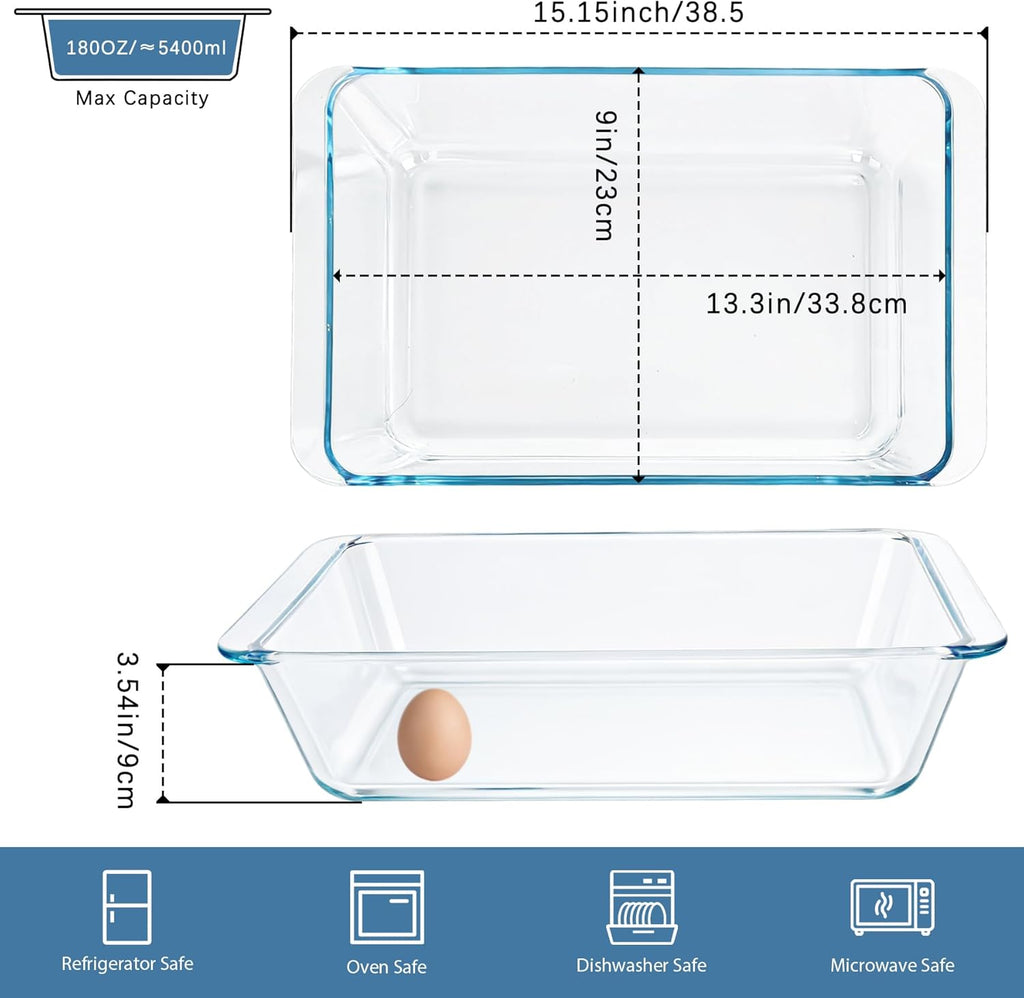Skiennix 5.7qt Extra Large Glass Baking Dish - 9x13 Tempered Oven & Microwave Safe