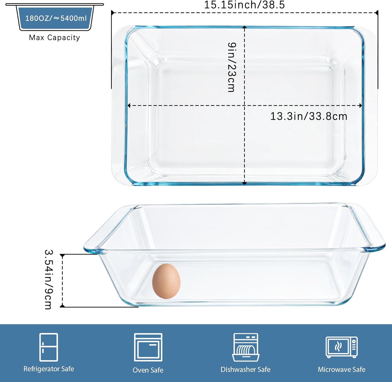 Skiennix 5.7qt Extra Large Glass Baking Dish - 9x13 Tempered Oven & Microwave Safe