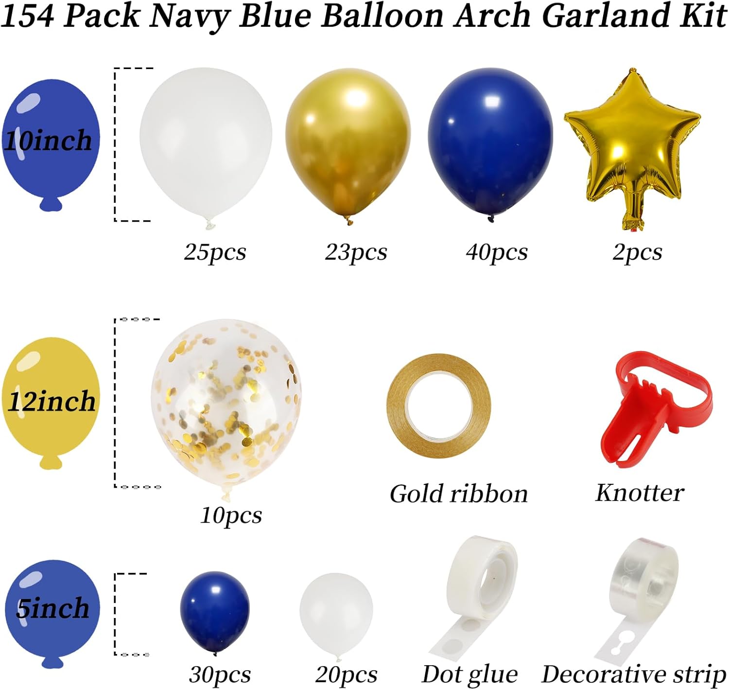 RUBFAC Royal Blue Gold Balloon Garland Arch Kit - Metallic & Star Foil Balloons for Graduation & Parties