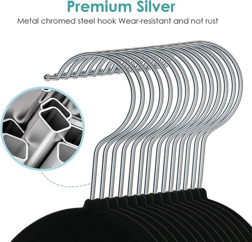 DUDUCOFU Velvet Hangers - Non-Slip Felt Clothes Hangers | 50 Pack Black Space-Saving Slim Design with 360° Swivel Hook for Suits, Coats, and Dresses