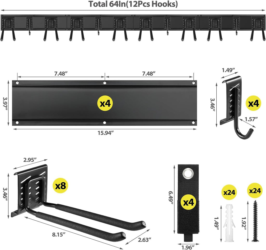 Skiennix Garage Tool Organizer - Wall Mounted, Adjustable 64-Inch Rack for 20 Tools, Holds Up to 900lbs