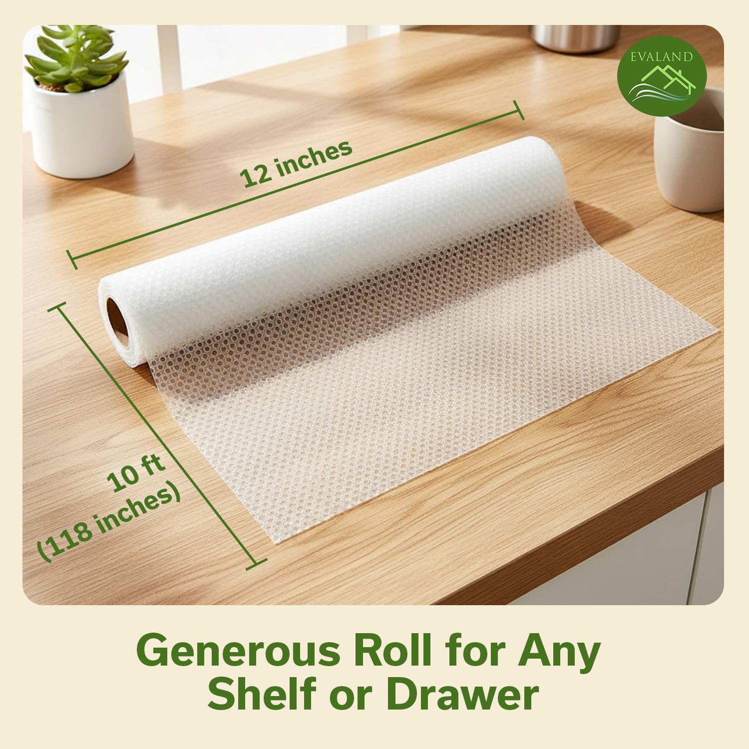 EVALAND Shelf Liners for Kitchen Cabinets Non-Adhesive 12" x 10 FT Clear Drawer Liner Non Slip, Washable Cabinet Liner, Waterproof Shelf Liners for Cabinets, Refrigerator Bathroom Pantry Cabinet Mat