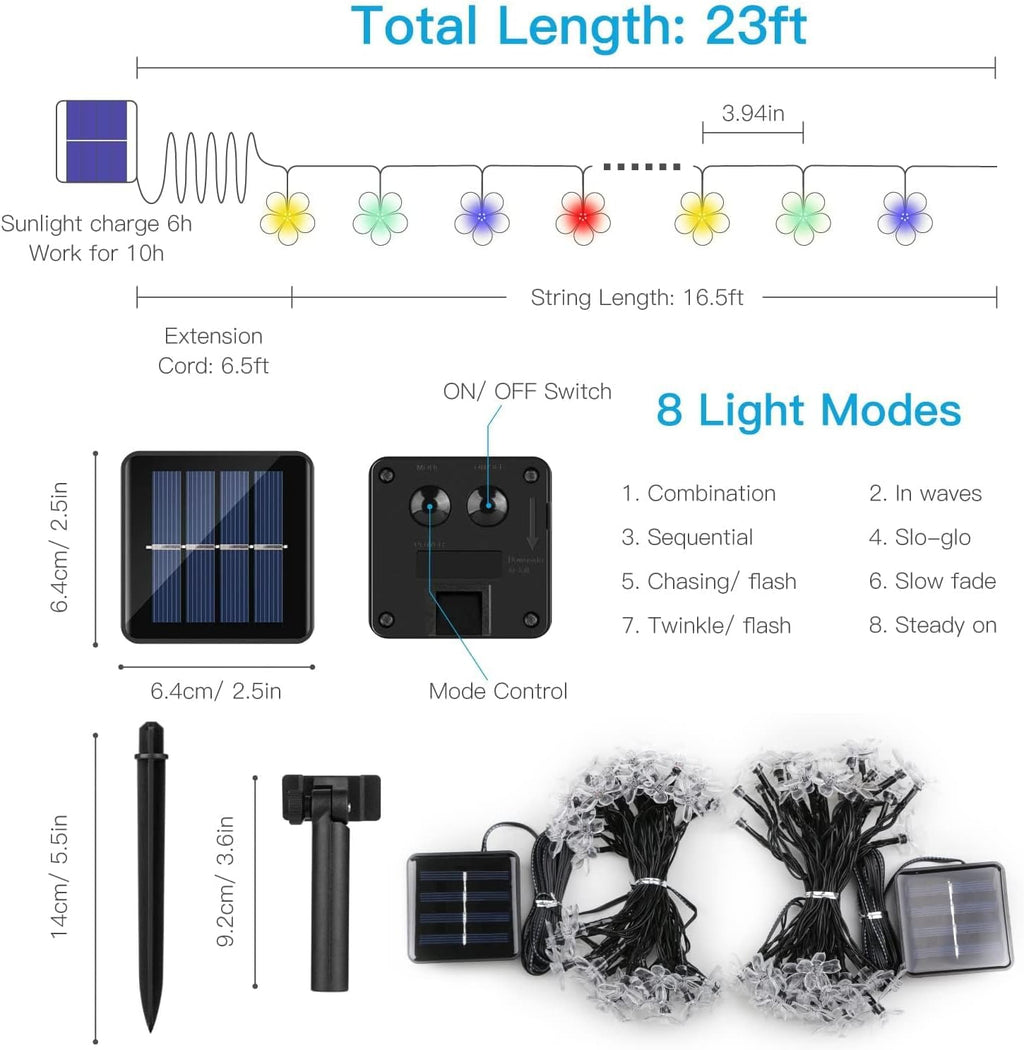 Suddus Solar String Lights - 100 LED Flower Design | 2 Pack for Garden, Patio & Christmas Decor