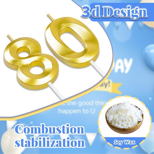 80th Birthday Candles - Elegant Cake Toppers for Him & Her | Perfect Party Decorations