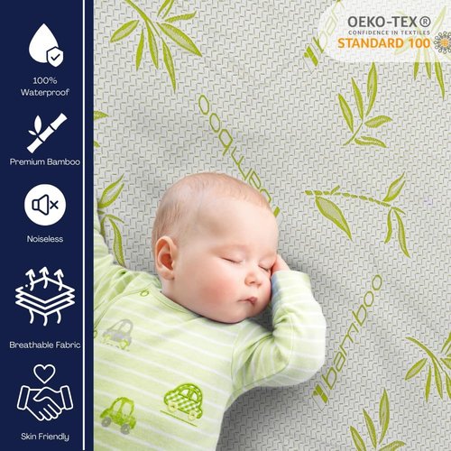 Bamboo Mattress Protector - 100% Waterproof Queen Size Cooling Cover | Ultra Soft Jacquard Fabric