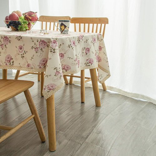 YEESSION Floral Print Rectangle Tablecloth 52 x 70 Inch Stain Resistant and Waterproof Wine Table Cover for Kitchen Dining Indoor Outdoor Buffet Tabletop Decoration (Beige)