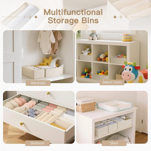 Criusia Drawer Organizer - 14 Pack Dresser Storage Bins for Baby Clothes & Underwear | Foldable Beige Dividers