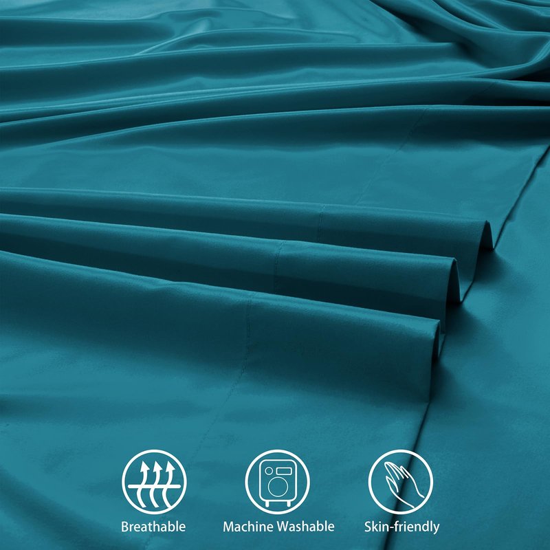 SiinvdaBZX Extra Deep Pocket Queen Sheets Set - Fits Mattress Up to 24 Inches Thick - 4 Piece Teal Deep Pocket Sheets for Air Mattress - Soft 1800 Thread Count Fitted Sheet with Side Pocket