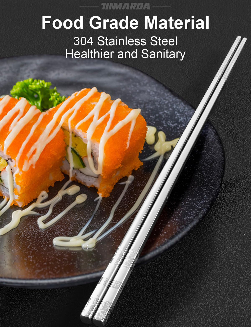 TINMARDA Metal Chopsticks Reusable 5 Pairs Stainless Steel Chopsticks Dishwasher Safe Square Lightweight Non-Slip Chop Sticks Present Set (Silver)