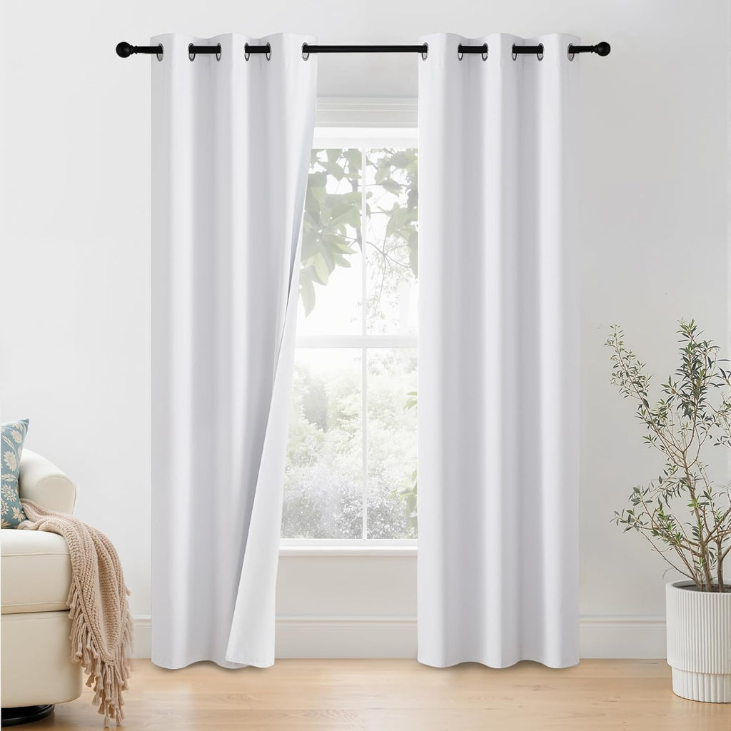 NICETOWN 100% Blackout Window Curtain Panels - Thermal Insulated Drapes, 90" Length, Snow White, Set of 2