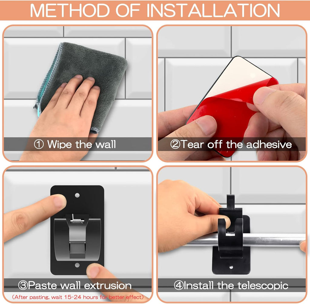 Skiennix Self-Adhesive Curtain Rod Brackets - No Drill, Universal Holders for Home | Black, 2 Pieces