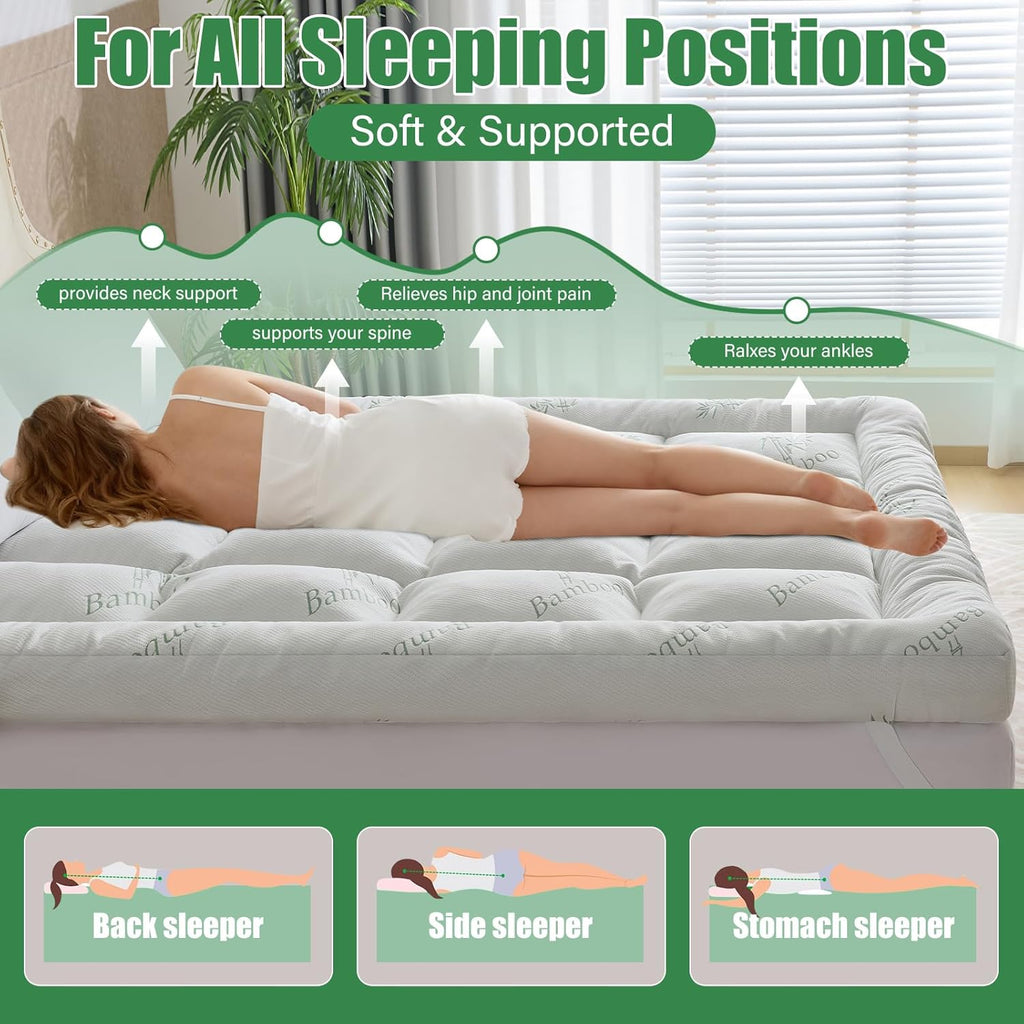 WhatsBedding 5-Inch Memory Foam Mattress Topper - Soft Bamboo Viscose, Breathable Queen Size, 80x60x5in