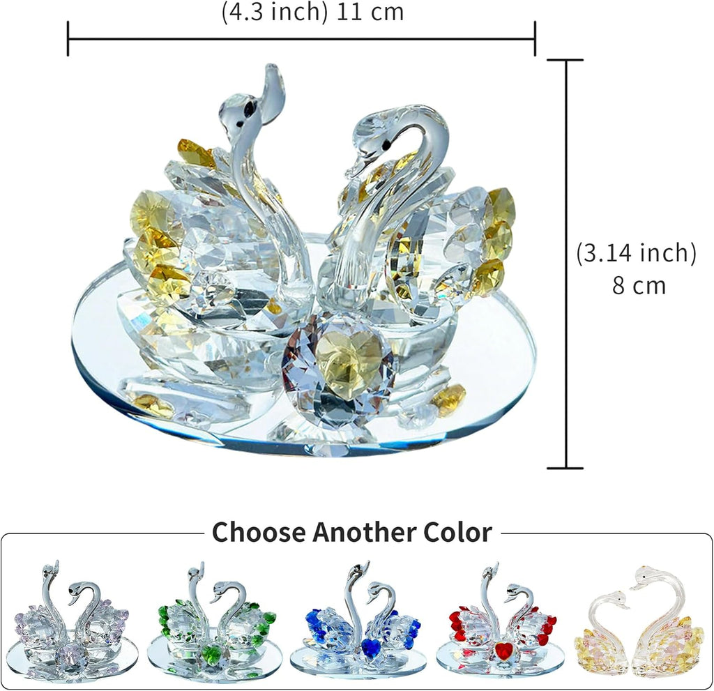Skiennix Handcrafted Crystal Swan Figurine - Elegant Decorative Glass Sculpture | Golden Accent Gift