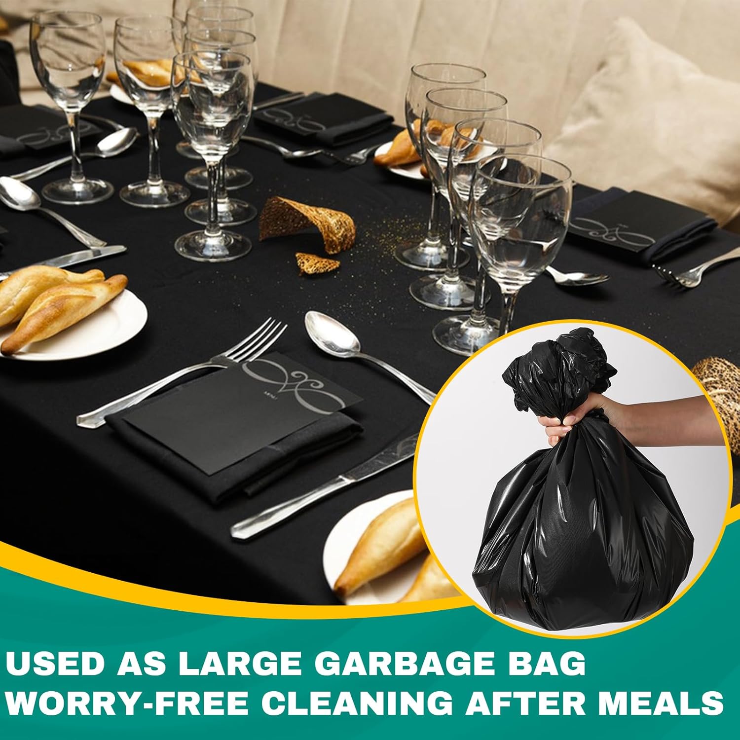 RowinsyDD Disposable Black Plastic Table Cloths - 20 Pack, 54 x 108 Inches for Parties & Events