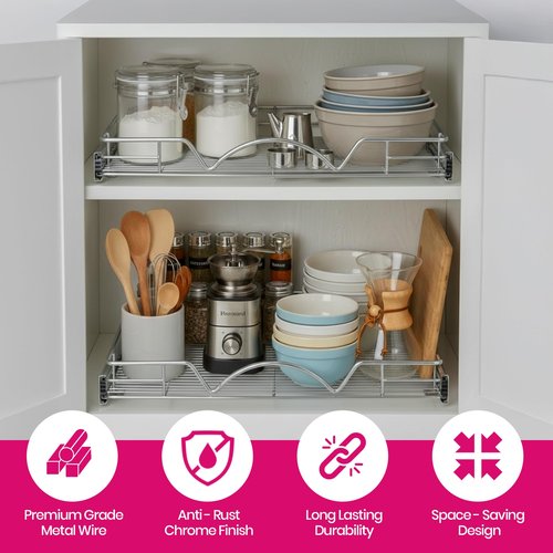 HOLDN’ STORAGE Pull Out Cabinet Organizer, Heavy Duty Caddy w/Lifetime Limited Warranty -20”W x 21”D - Requires At Least 21-1/4” Cabinet Opening, Steel Metal Cabinet Drawers Slide Out, Chrome