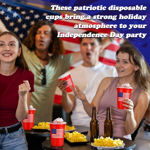 Funnymoom 50 Pcs Patriotic Plastic Cups 16 oz Veterans Day Disposable American Flag Cup Red Blue White 4th of July Party Theme Decorations Hot Cold Drink Supplies for Birthday Holiday Celebration