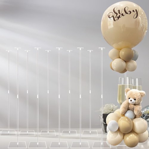 OurWarm 10 Pack 31.5 Inch Balloon Stands for Table, Clear Acrylic Balloon Sticks with Base for Table Centerpieces, Balloons Stand Kit for Birthday Party Baby & Bridal Shower Graduation Wedding Decor