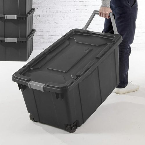 Heavy-Duty Wheeled Storage Bins by [Brand Name] - 40 Gallon Totes with Secure Latch Lids for Garage & Moving (Gray) - 2 Pack