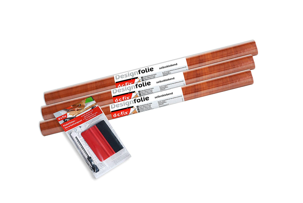 d-c-fix 346-0411-3PKA Decorative SelfAdhesive Film, Calvados Wood, 17" x 78" Roll, 3-Pack with Applicator