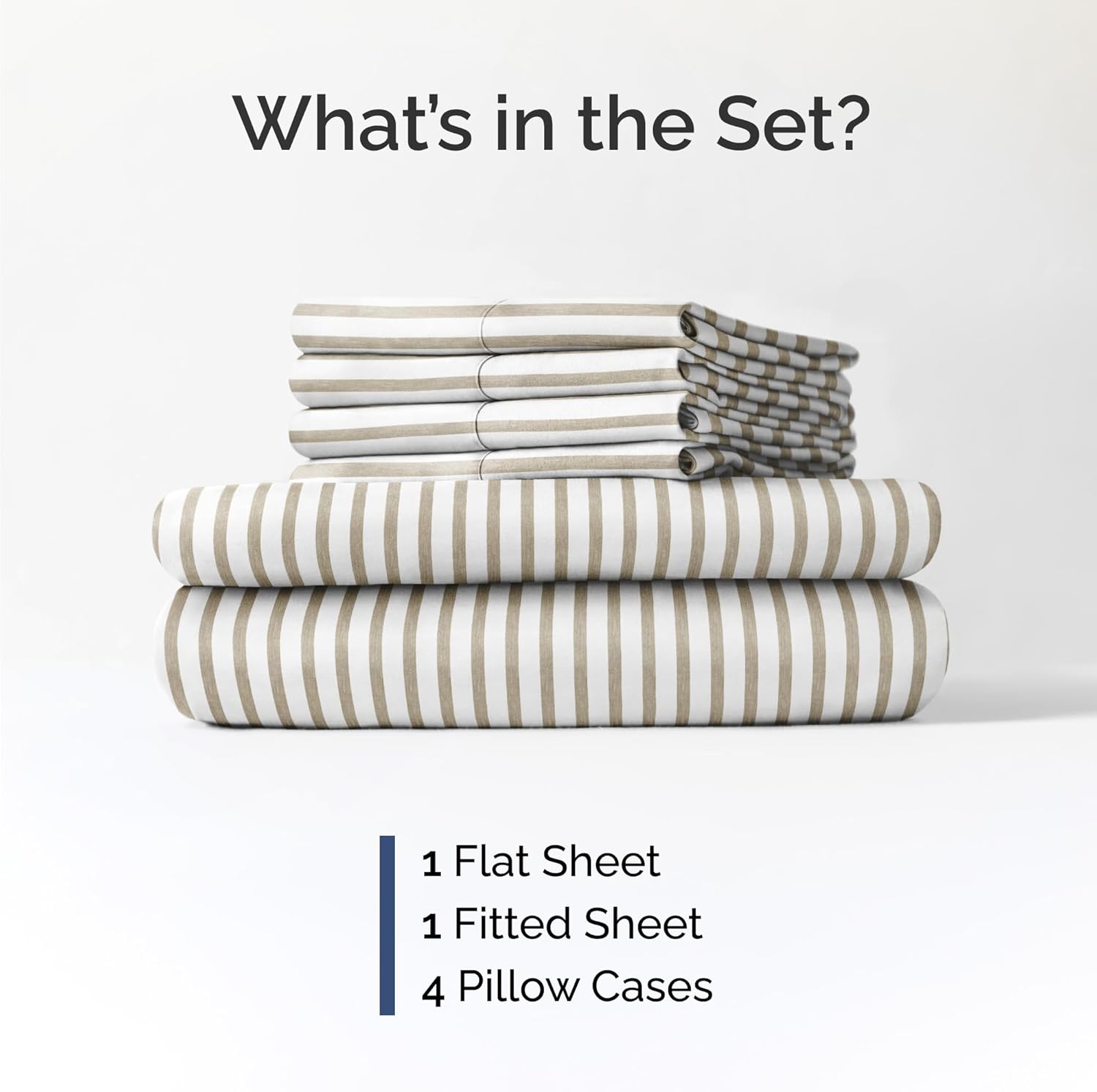 Skiennix Queen 6 Piece Sheet Set - Comfy, Breathable Cooling Luxury Bedding - Beige Stripes