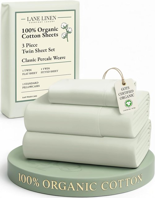 LANE LINEN 100% Organic Cotton Twin Sheets - Soft, Comfy Percale Weave, Naturally Temperature Regulating - Mineral
