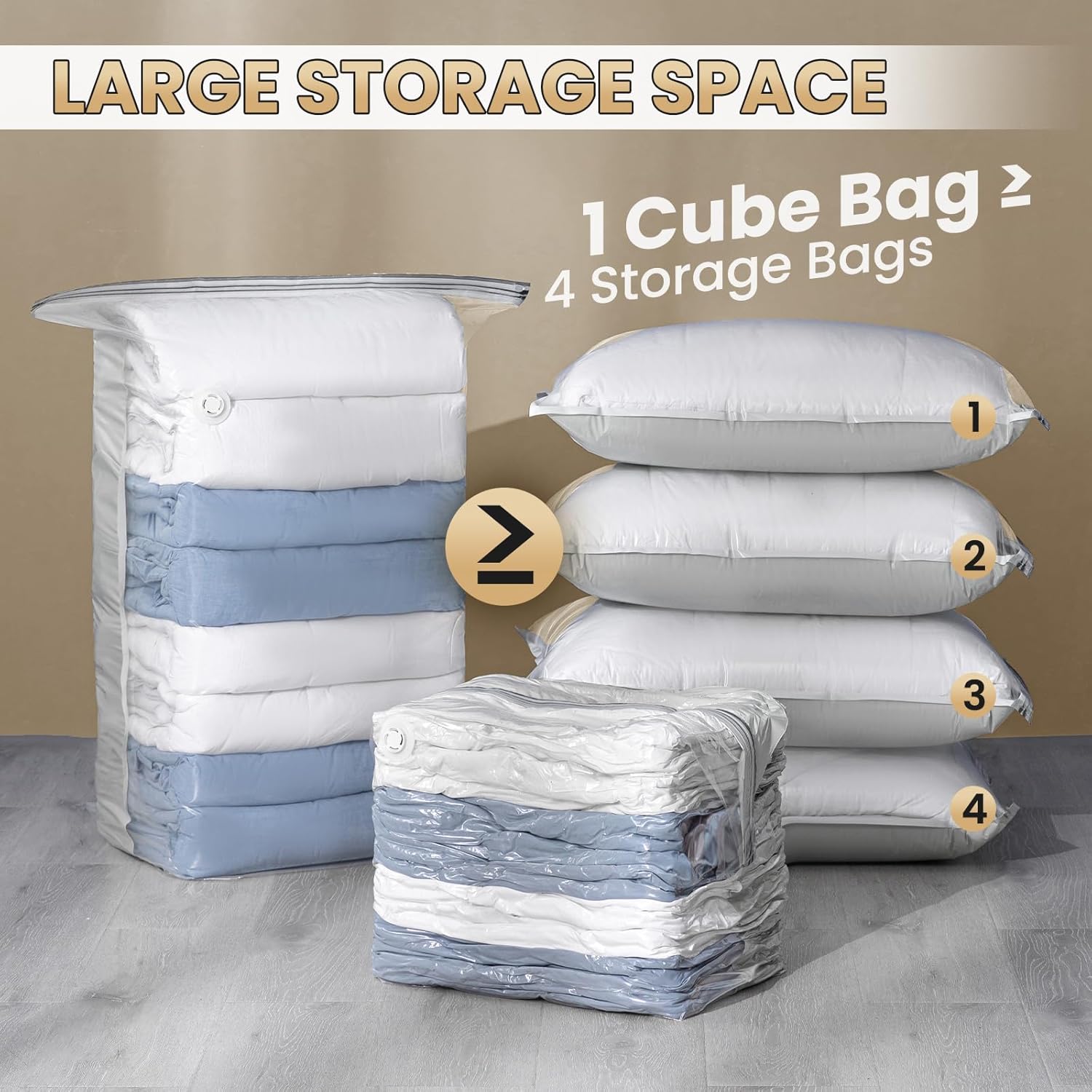 TAILI Vacuum Storage Bags - 6 Pack Combo (3 Jumbo + 3 Medium) for Bedding, Clothing & Comforters