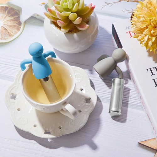 Hicarer 4 Pieces Tea Infuser for Loose Tea Cute Fine Mesh Tea Strainer Stainless Steel Tea Filter Ball Tea Diffuser Steeper for Teacups Teapots (Gray,Blue,Rose Red,Yellow)