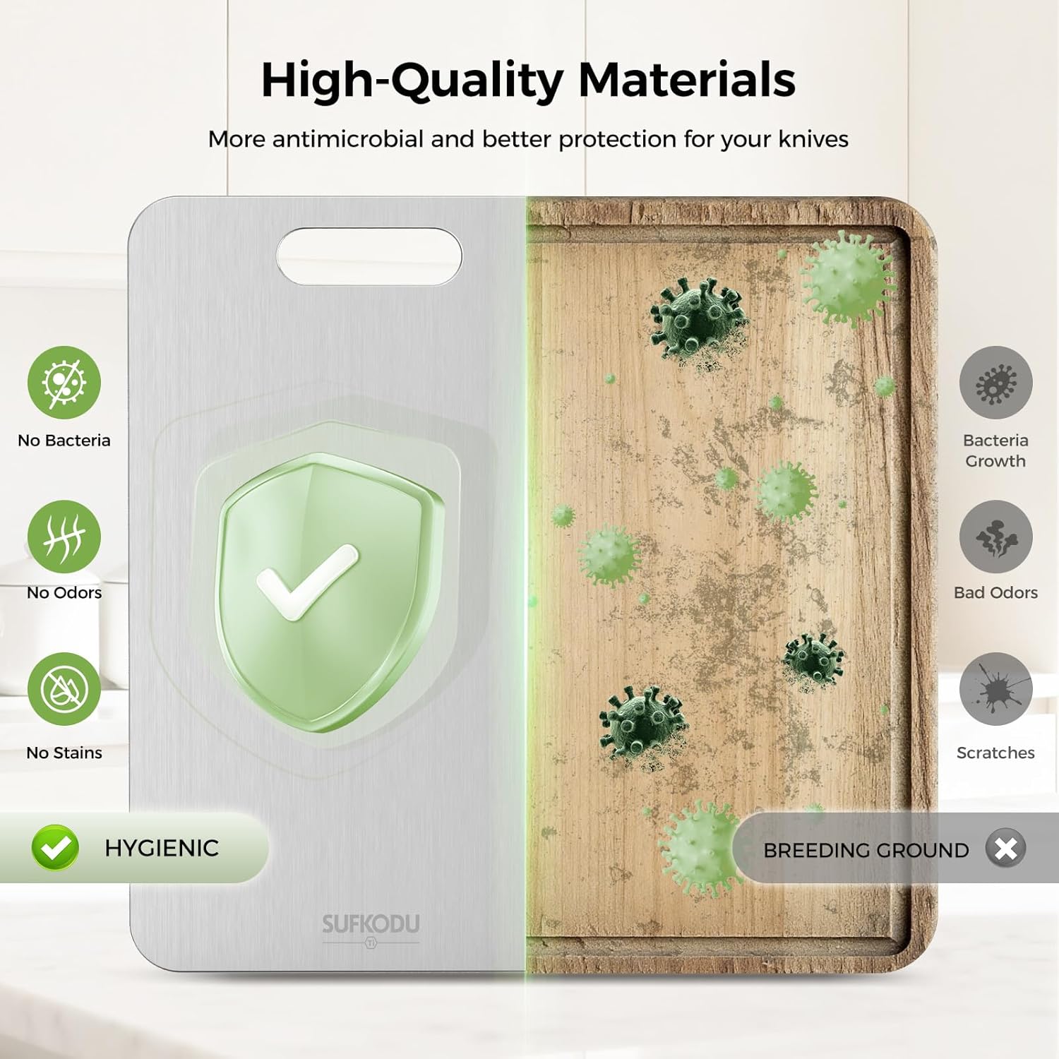 Titanium Cutting Board Set - 100% Double-Sided, Non-Toxic, Dishwasher Safe | 3 Sizes for Raw & Cooked Food