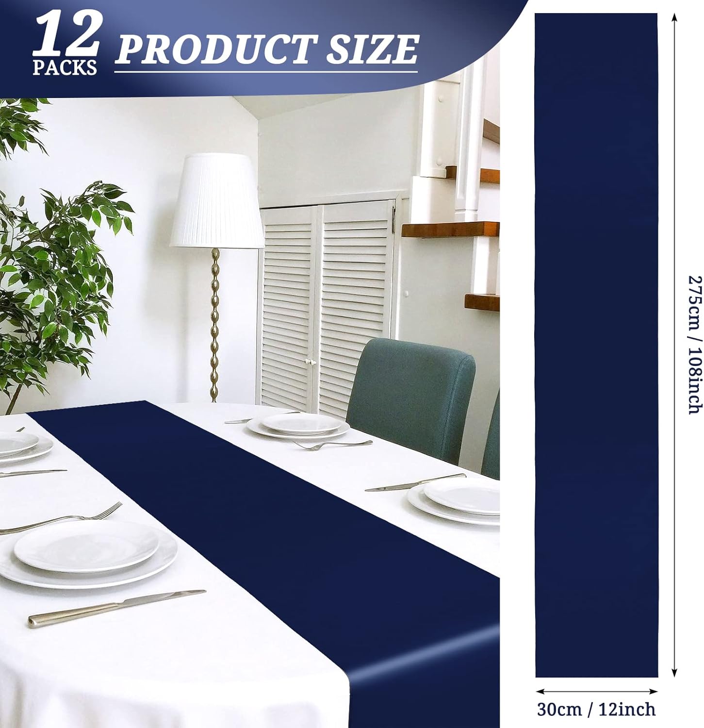 Skiennix Navy Blue Satin Table Runner - 12 Pack, 12 x 108 Inch for Weddings & Events Decor