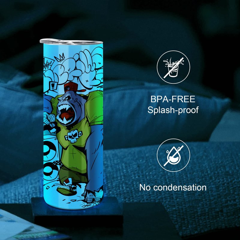 AGH 8 Pack Sublimation Tumblers Glow in the Dark,20 oz Double Wall Vacuum Insulated Luminous Skinny Tumbler with Straw and Lid for Cold and Hot Drinks,White to Blue and White to Green