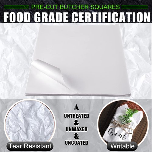 Sublimation White Butcher Paper Disposable Butcher Paper Sheets Square Meat Sheet Precut No Wax for Heat Press, Wrapping Meat, Art Project(100 Pieces,17 x 17 Inches)