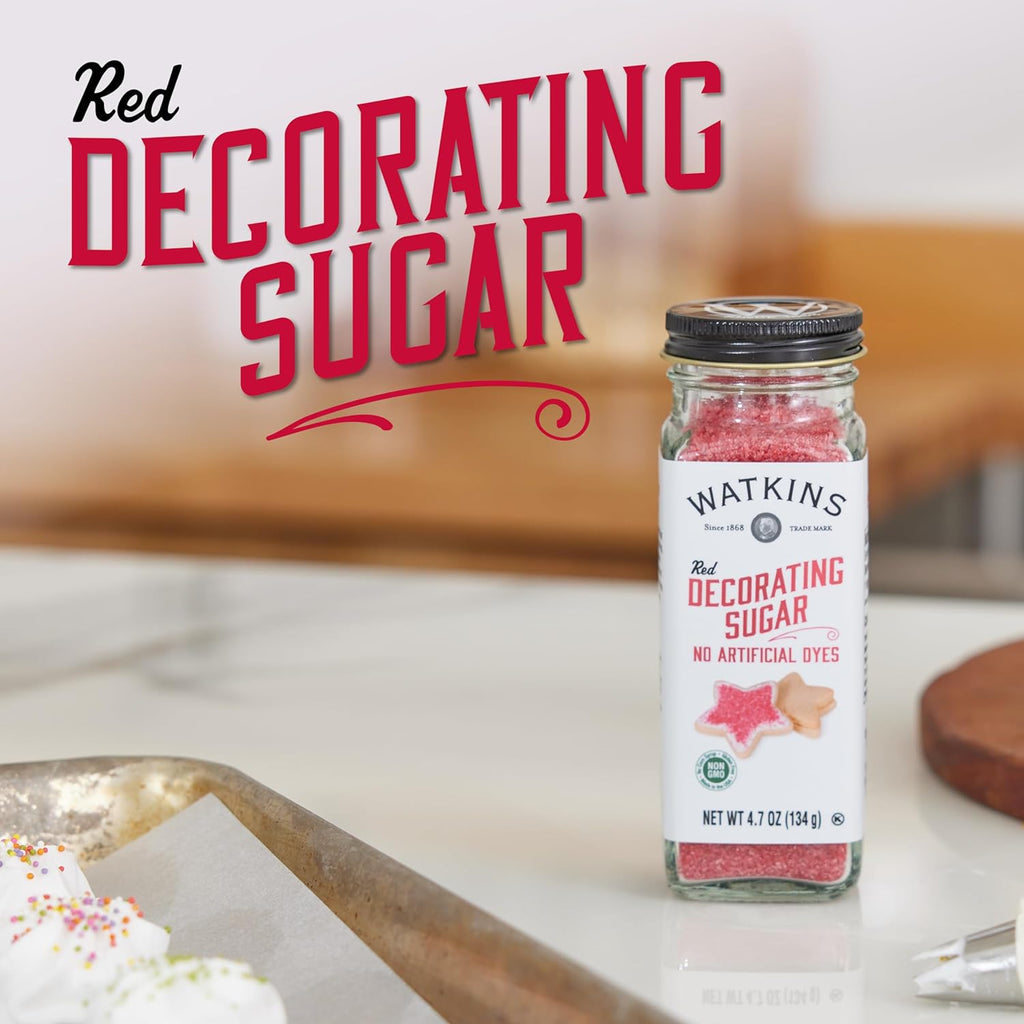 Watkins Red Decorating Sugar - Non-GMO, Kosher, No Artificial Dyes | 4.7 Ounce Jar