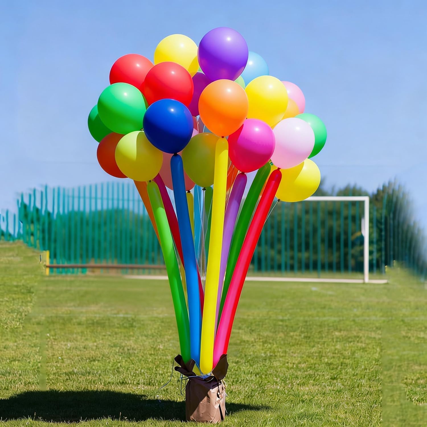 XNUT Assorted Rainbow Latex Balloons - 120 Pack of 12-Inch Round & 60-Inch Long Helium Balloons for Birthday & Wedding Decorations