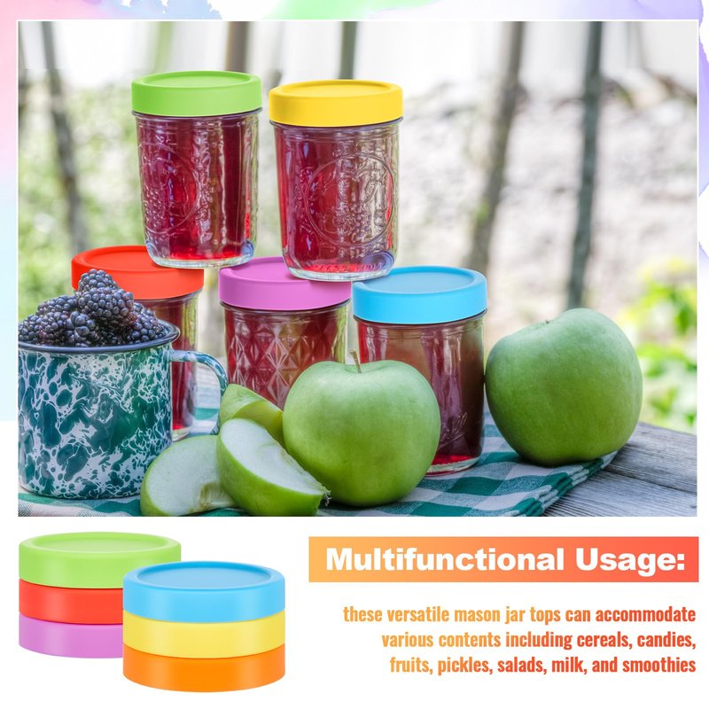 Teenyyou 6 Pcs Silicone Wide Mouth Lids Mason Jar Lids Thickened Leak Proof Lid for 86 mm All Wide Mouth Mason Jars, Reusable Large Canning Jar Caps Housewarming Gift (Classic)