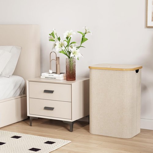 Lifewit 80L Laundry Basket - Foldable Clothes Hamper with Lid & Bamboo Handles | Beige