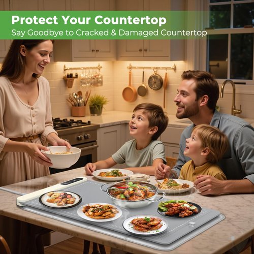 FYY Heat-Resistant Mat for Food Warming Mats - 23×15.4 inch Tables Protected, Up to 50% Temperature Block, Foldable and Space-Saving, Waterproof, Oil-Resistant (Not Include Food Warming Mat)