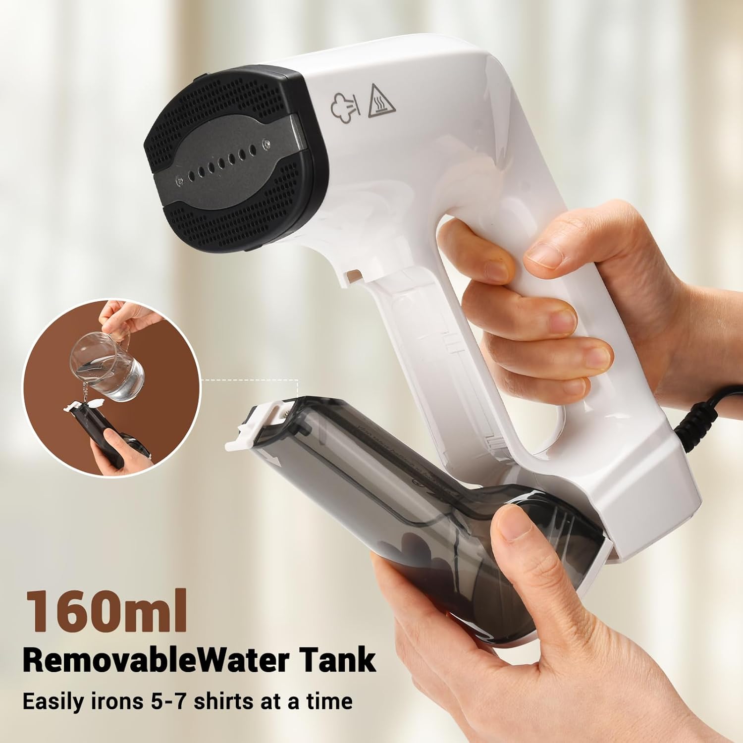 Skiennix Handheld Clothes Steamer - 3200Pa Suction, Dual Mode, LED Display, 160ml Tank - White