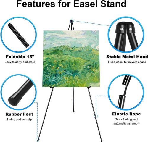 Folding Display Easel Stand - 63" Tall Adjustable Telescoping Art Easel for Easy Assembly | 1 Pack