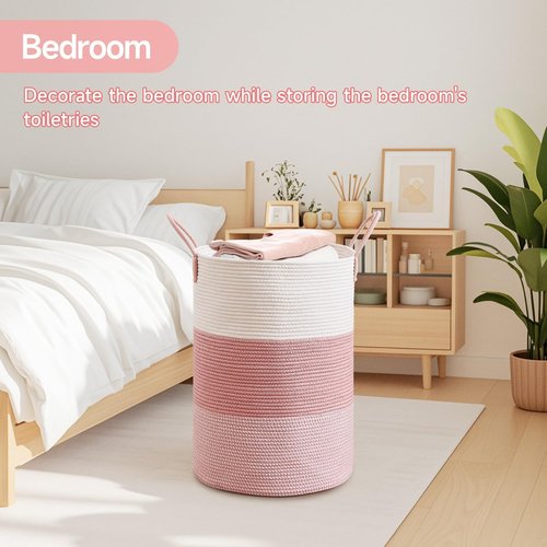 CLHMILY&Z 80L Round Laundry Basket - Stylish Pink Storage Hamper for Blankets, Toys & Nursery Essentials | 16.5x22.5 Inches