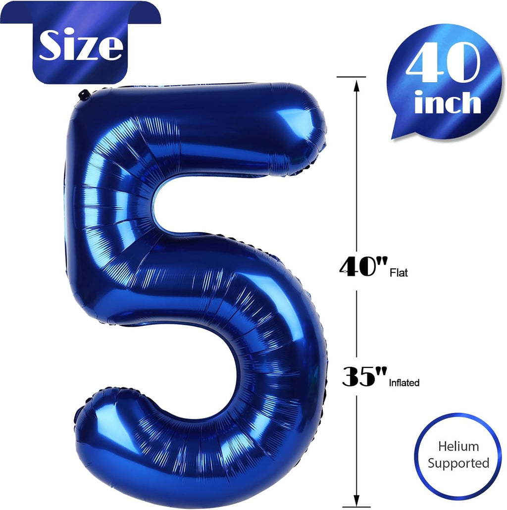 Number 5 Foil Balloon by Night Blue - 40 Inch Giant Birthday Decoration for Kids' 5th Party