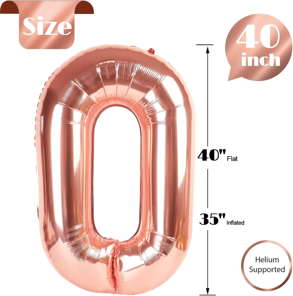 Rose Gold Number Balloons - 40 Inch 0 Balloon for Birthday Decorations | Perfect for Any Celebration
