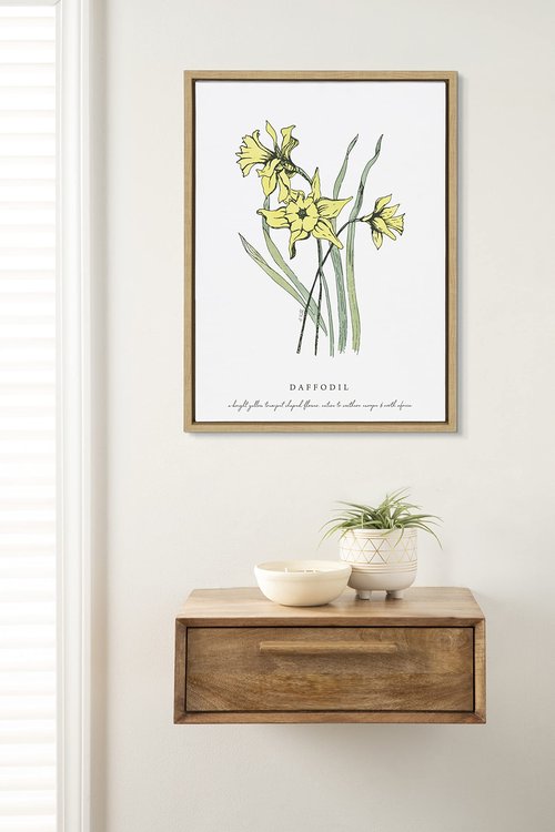 Kate and Laurel Sylvie Spring Daffodil Framed Canvas Wall Art by Statement Goods; 18x24 Natural; Decorative Floral Wall Art