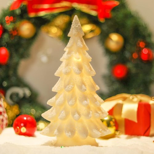 Bdor White Christmas Tree - 11-Inch Tabletop Decoration with Lights & Snowflakes | Exquisite Resin Ornaments