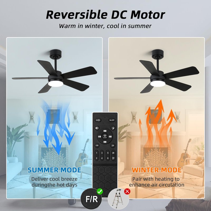 YYEHON 42 inch Ceiling Fans with Lights,Black Ceiling Fan with Light and Remote Control, Reversible, 3CCT, Dimmable, Noiseless, Small Ceiling Fan for Bedroom, Farmhouse, Indoor/Outdoor Use