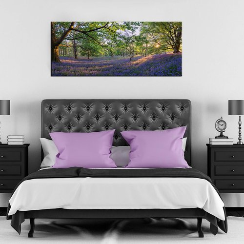 KLVOS - Large Nature Landscape Tree Forest Wall Art Gallery Wrapped Purple Lavender Flowers Picture Canvas Prints Home Wall Decoration (20"x48" Lavender) (Laverder, 1 Panel)