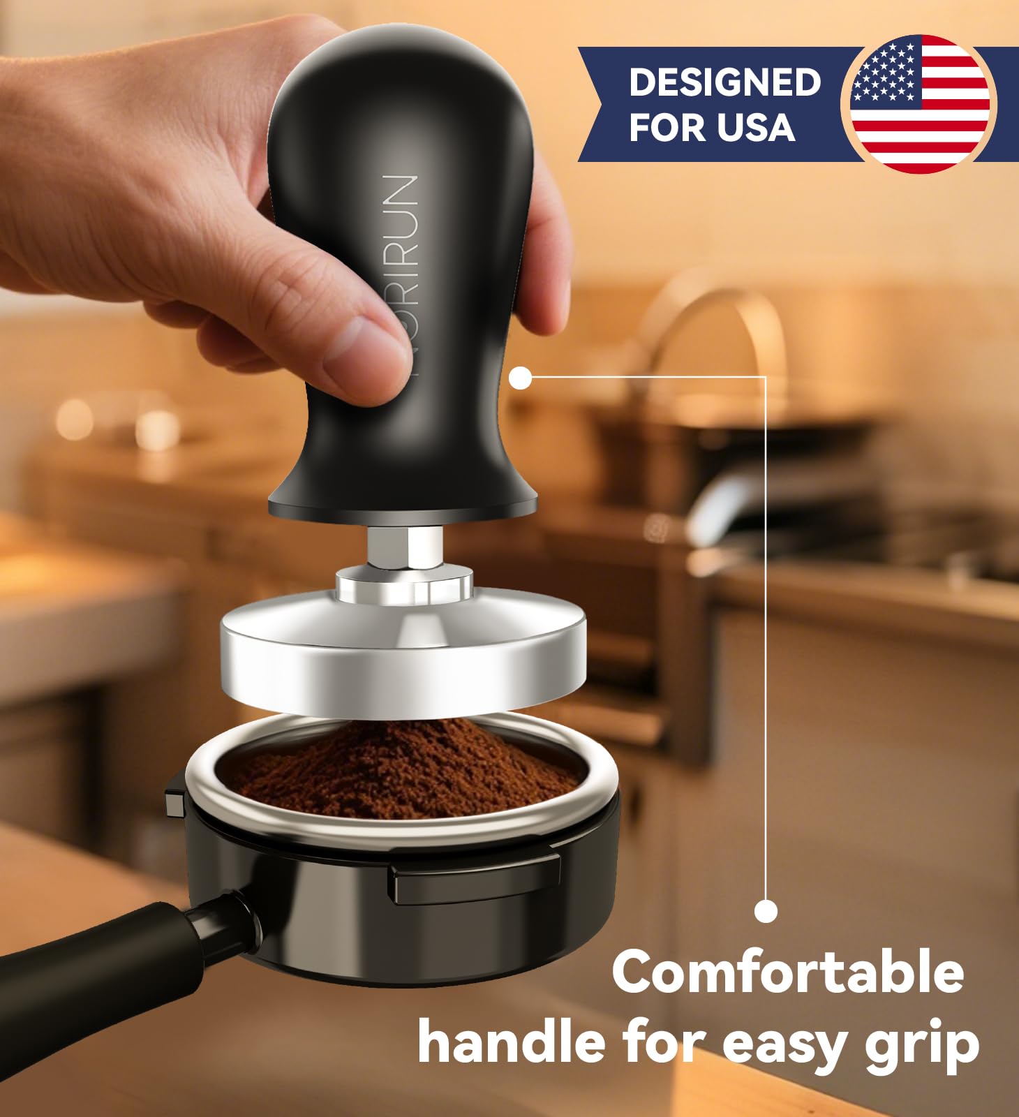 NORIRUN 58mm Espresso Tamper with Auto-Return Spring Coffee Accessory,Level Press Anti-Tilt Design,304 Stainless Steel Base,Easy Clean,Professional Ergonomic Handle